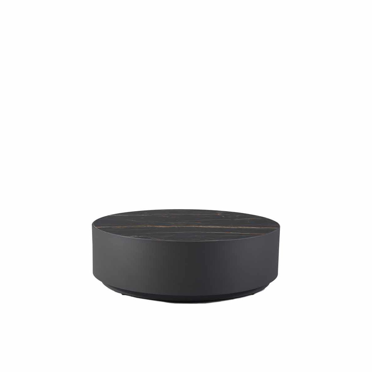 Antigua Round Coffee Table - Aluminum - Asteroid Powder Coated, Laminam Ceramic - Noir