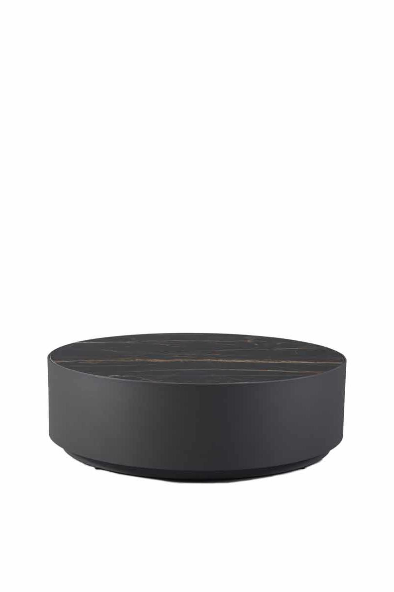 Antigua Round Coffee Table - Aluminum - Asteroid Powder Coated, Laminam Ceramic - Noir